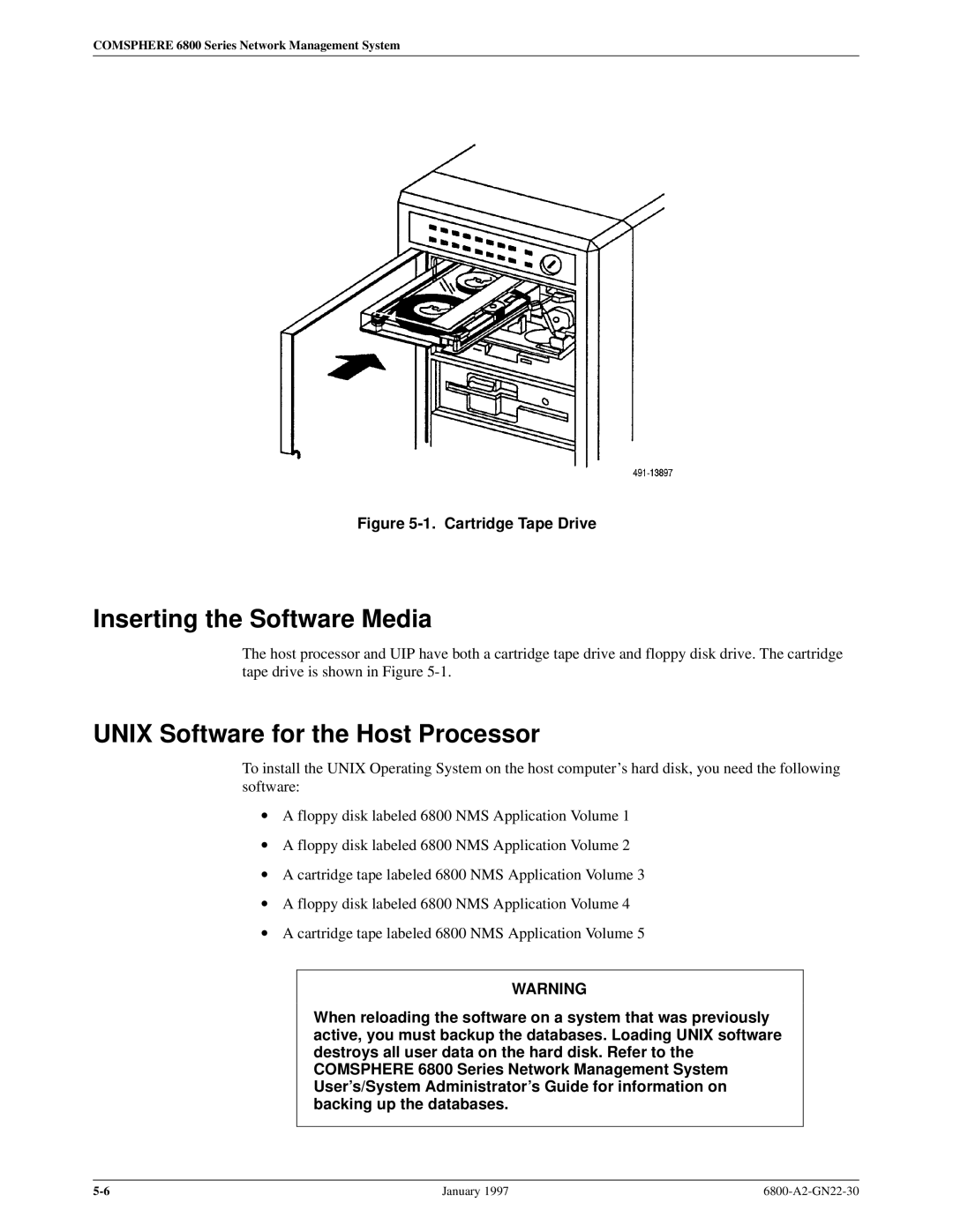 Paradyne 6800 manual Inserting the Software Media, Unix Software for the Host Processor 