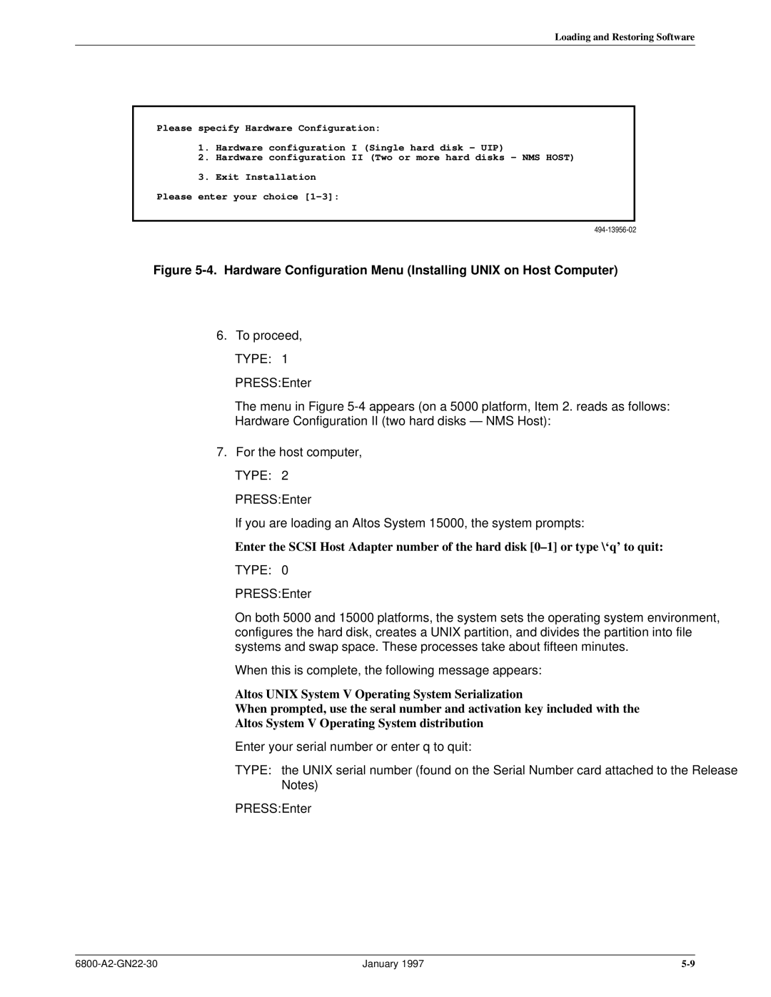 Paradyne 6800 manual Hardware Configuration Menu Installing Unix on Host Computer 