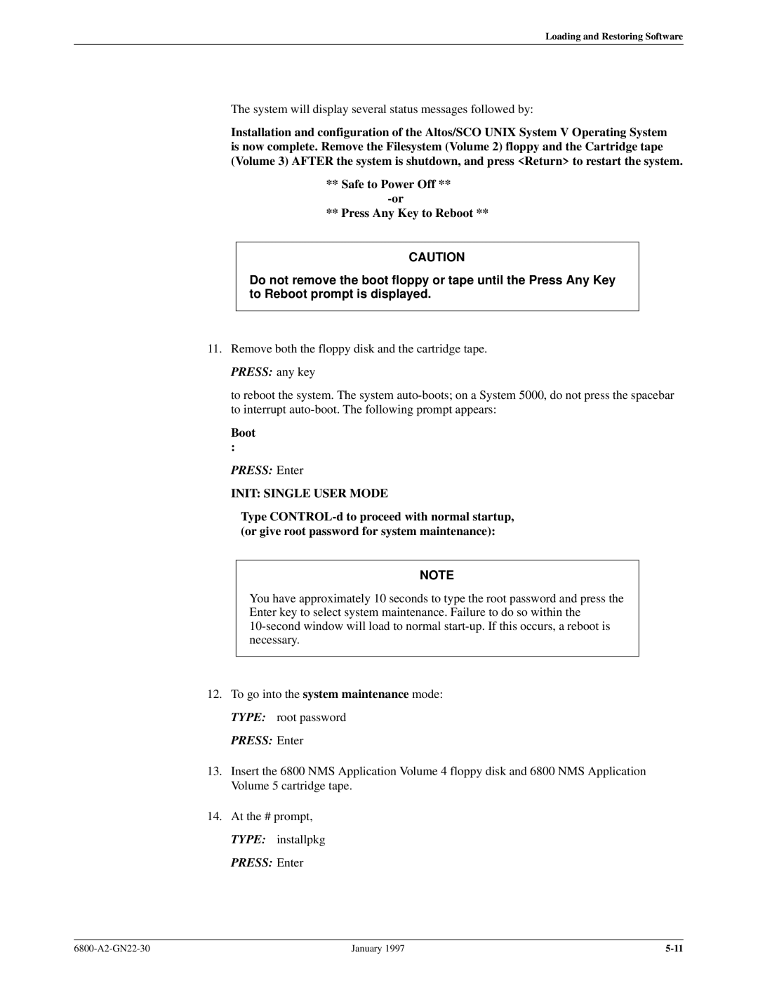 Paradyne 6800 manual Init Single User Mode 