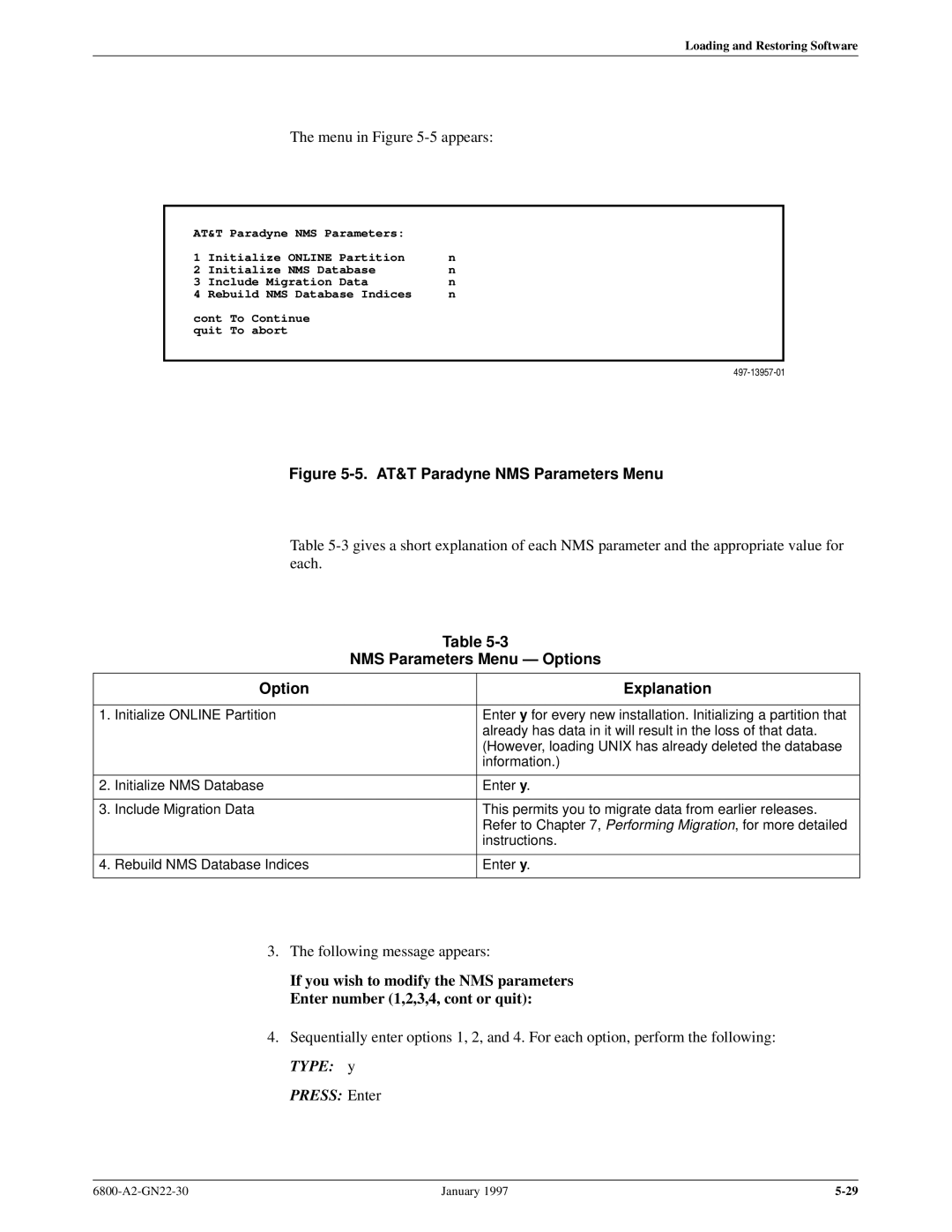 Paradyne 6800 manual NMS Parameters Menu Ð Options, Option Explanation 