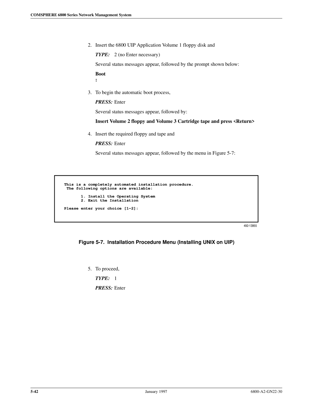 Paradyne 6800 manual Installation Procedure Menu Installing Unix on UIP 