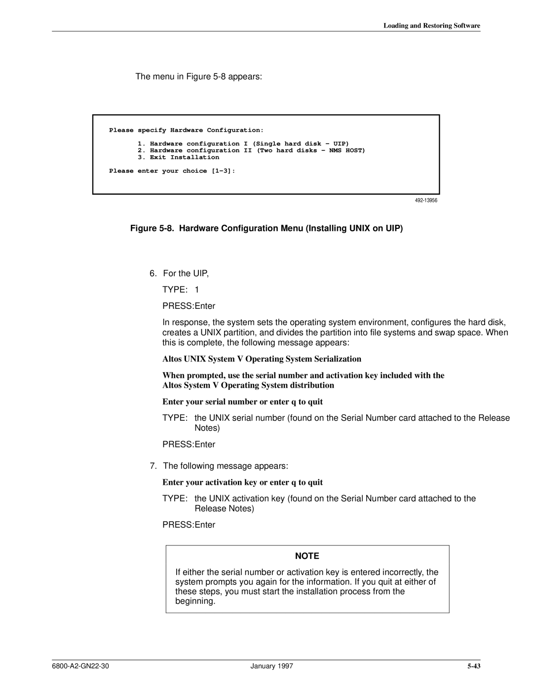 Paradyne 6800 manual Hardware Configuration Menu Installing Unix on UIP 