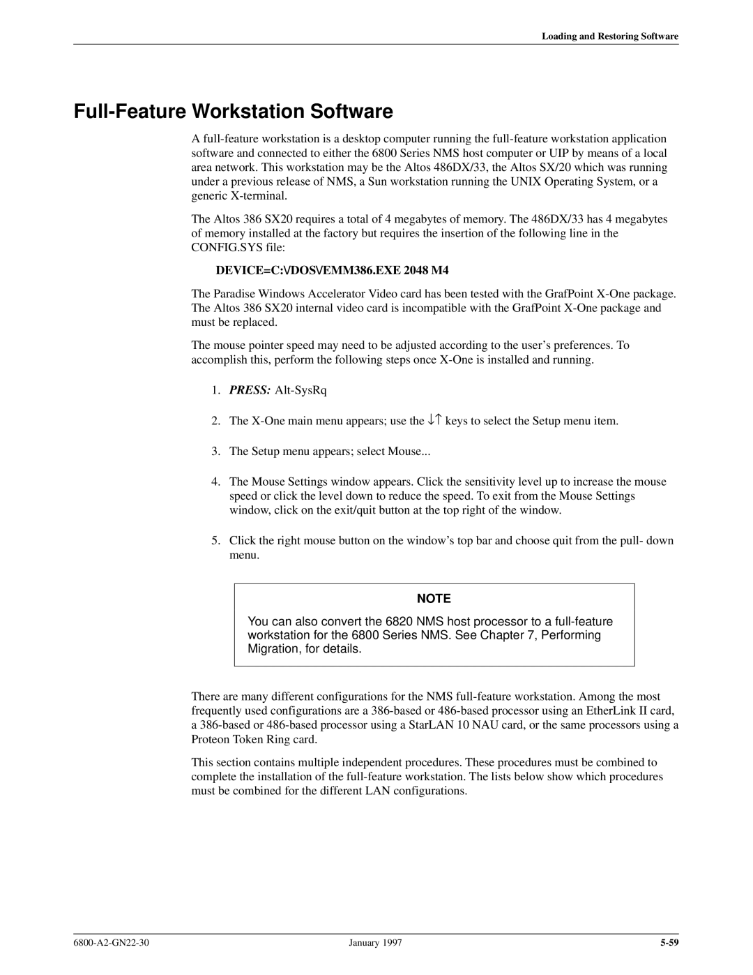 Paradyne 6800 manual Full-Feature Workstation Software, DEVICE=C\/DOS\/EMM386.EXE 2048 M4 