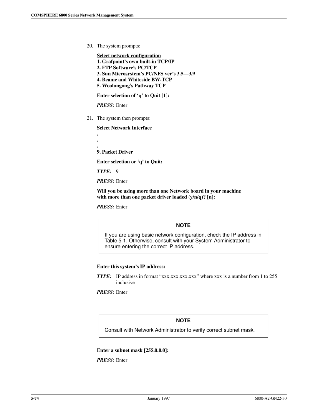 Paradyne 6800 manual Enter this systems IP address, Enter a subnet mask 