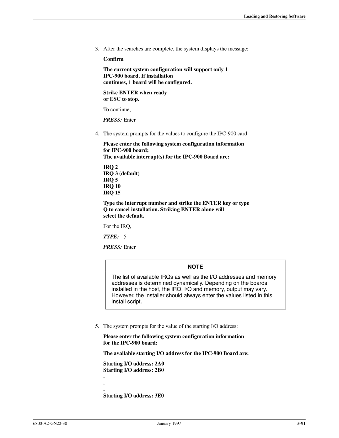 Paradyne 6800 manual System prompts for the value of the starting I/O address 