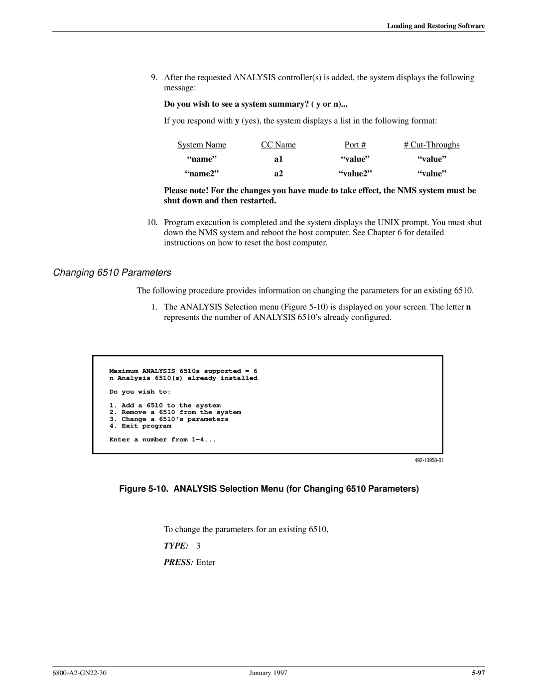 Paradyne 6800 manual Changing 6510 Parameters, Do you wish to see a system summary? y or n, System Name CC Name Port # 