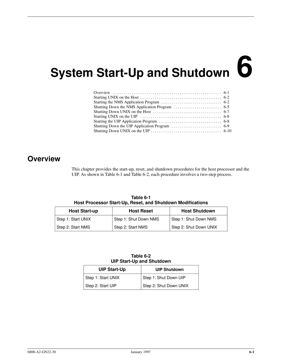 Paradyne 6800 manual System Start-Up and Shutdown, UIP Start-Up and Shutdown 