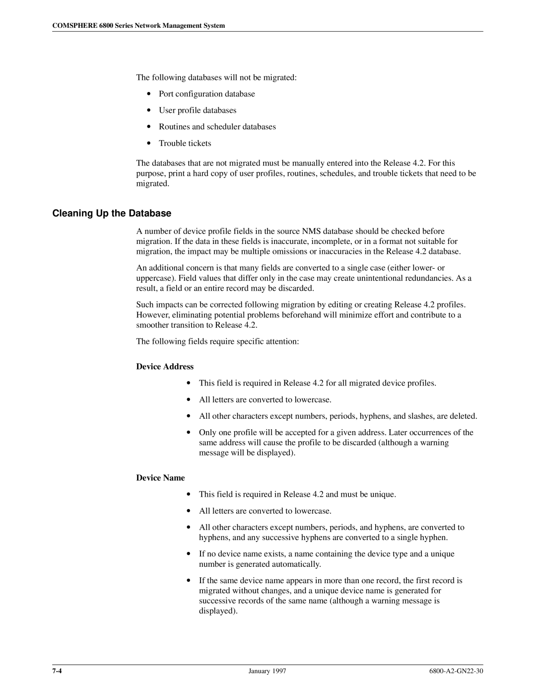 Paradyne 6800 manual Cleaning Up the Database, Device Address, Device Name 