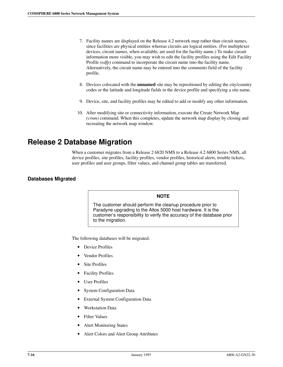 Paradyne 6800 manual Release 2 Database Migration, Databases Migrated 