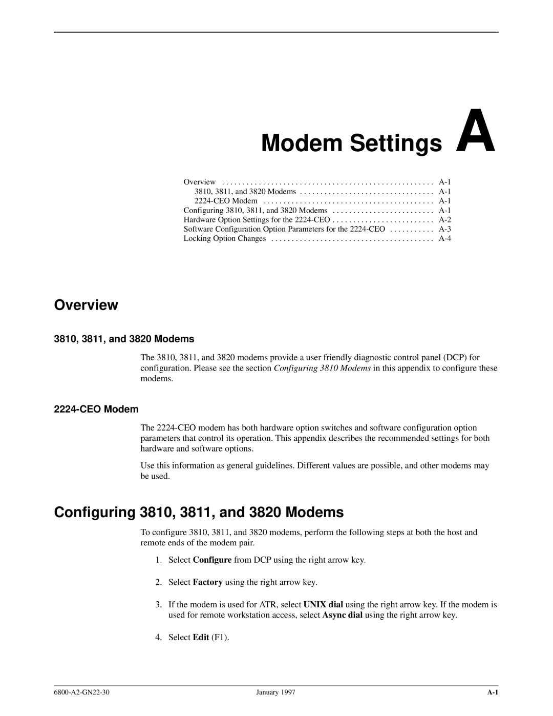 Paradyne 6800 manual Configuring 3810, 3811, and 3820 Modems, CEO Modem 