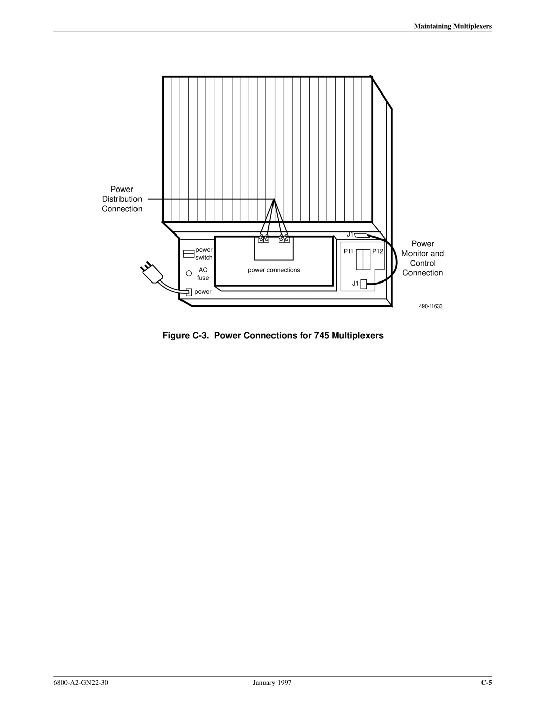 Paradyne 6800 manual Figure C-3. Power Connections for 745 Multiplexers 