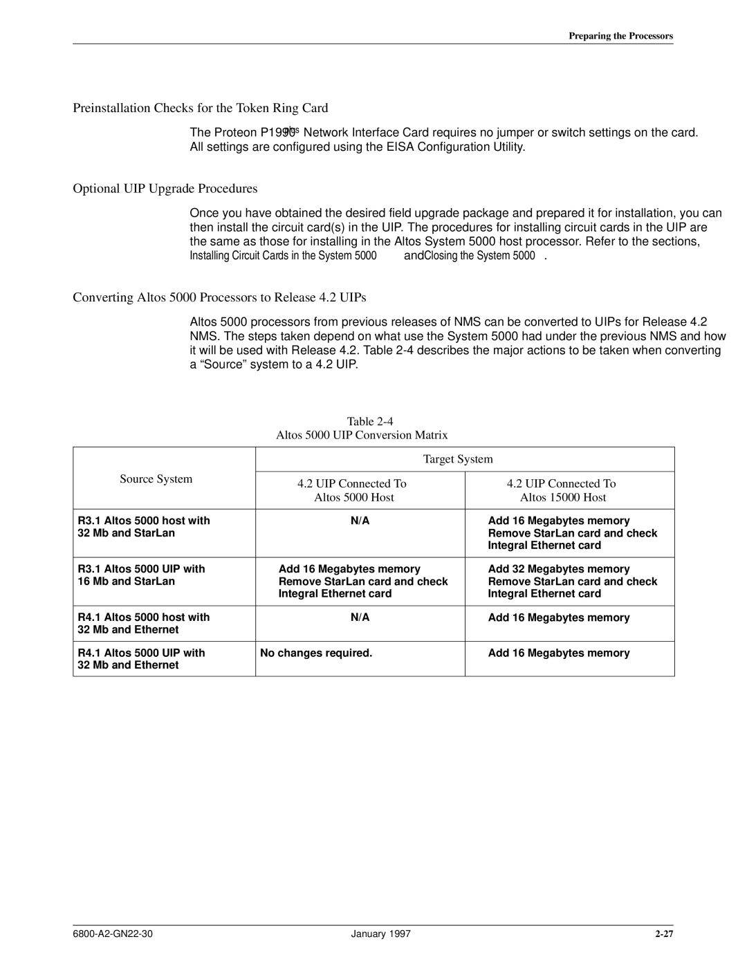 Paradyne 6800 manual Optional UIP Upgrade Procedures, Converting Altos 5000 Processors to Release 4.2 UIPs 