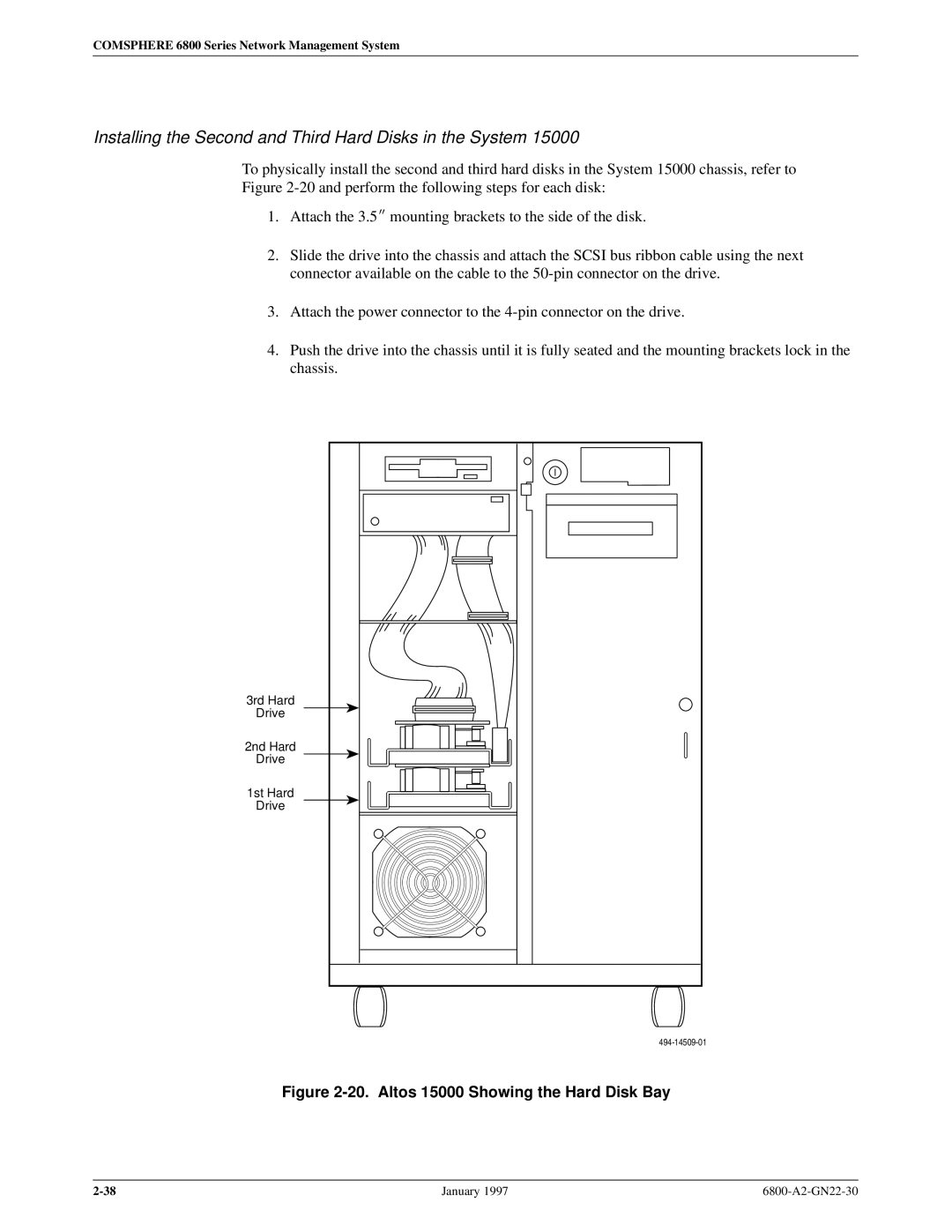 Paradyne 6800 manual Installing the Second and Third Hard Disks in the System, Altos 15000 Showing the Hard Disk Bay 