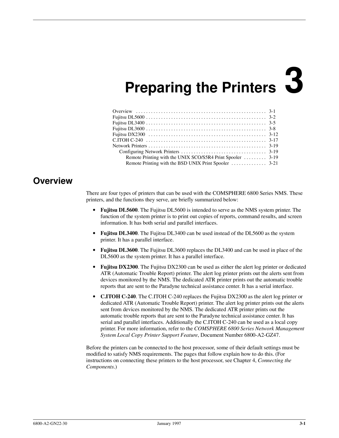 Paradyne 6800 manual Preparing the Printers 