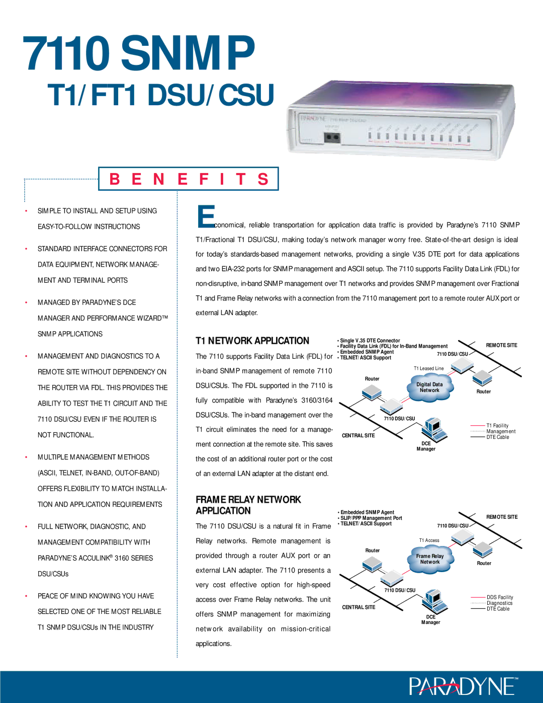 Paradyne 7110 SNMP manual Snmp, T1 Network Application 