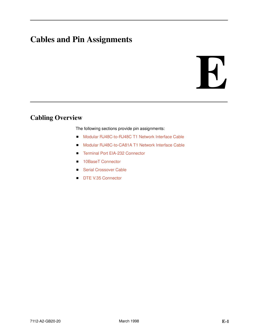 Paradyne 7112 manual Cables and Pin Assignments, Cabling Overview 