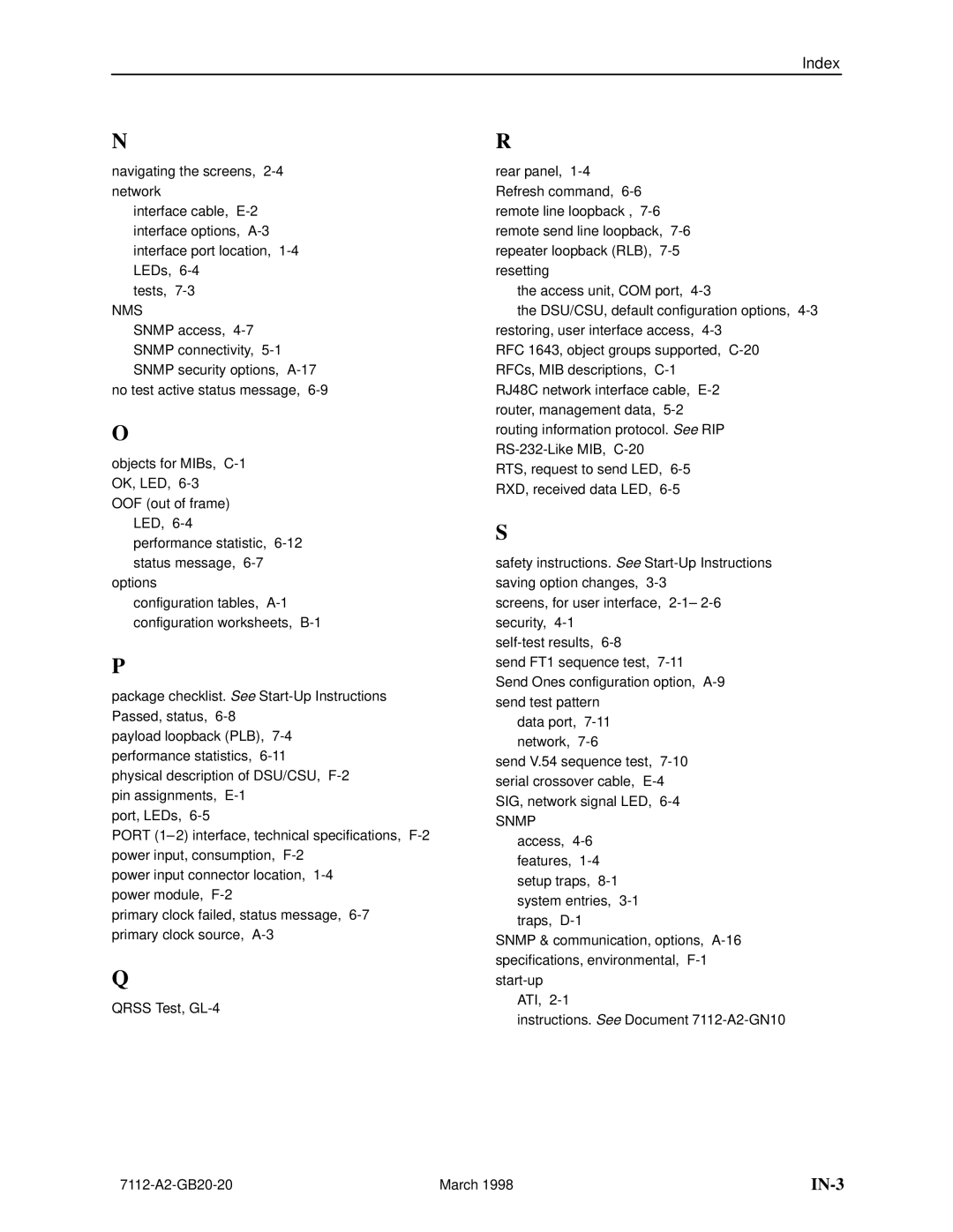 Paradyne 7112 manual IN-3 