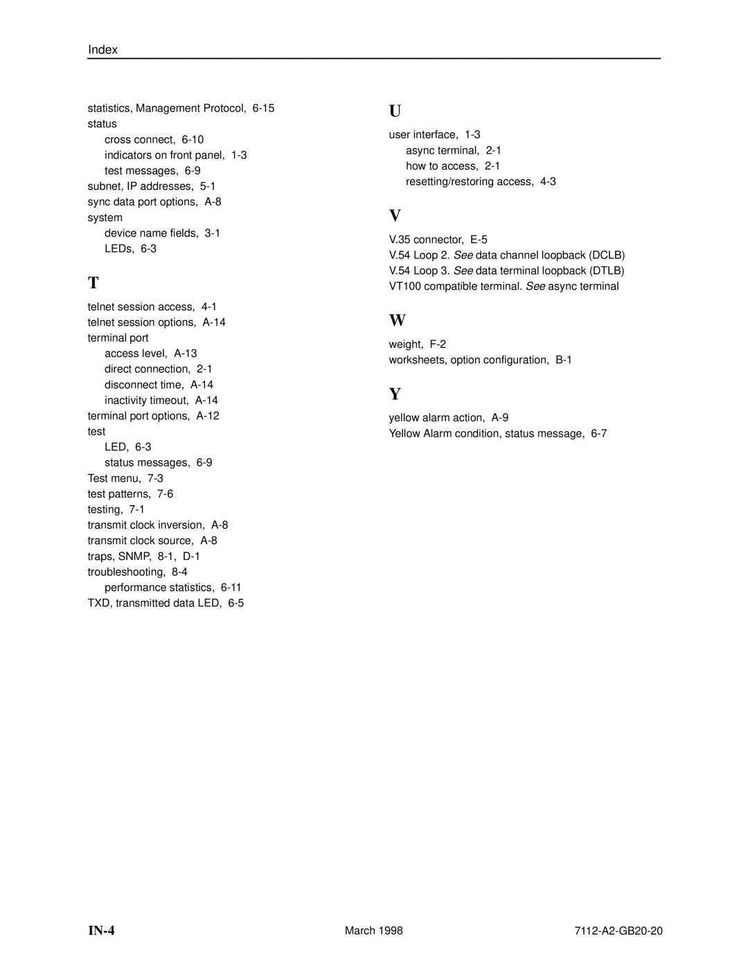 Paradyne 7112 manual IN-4 