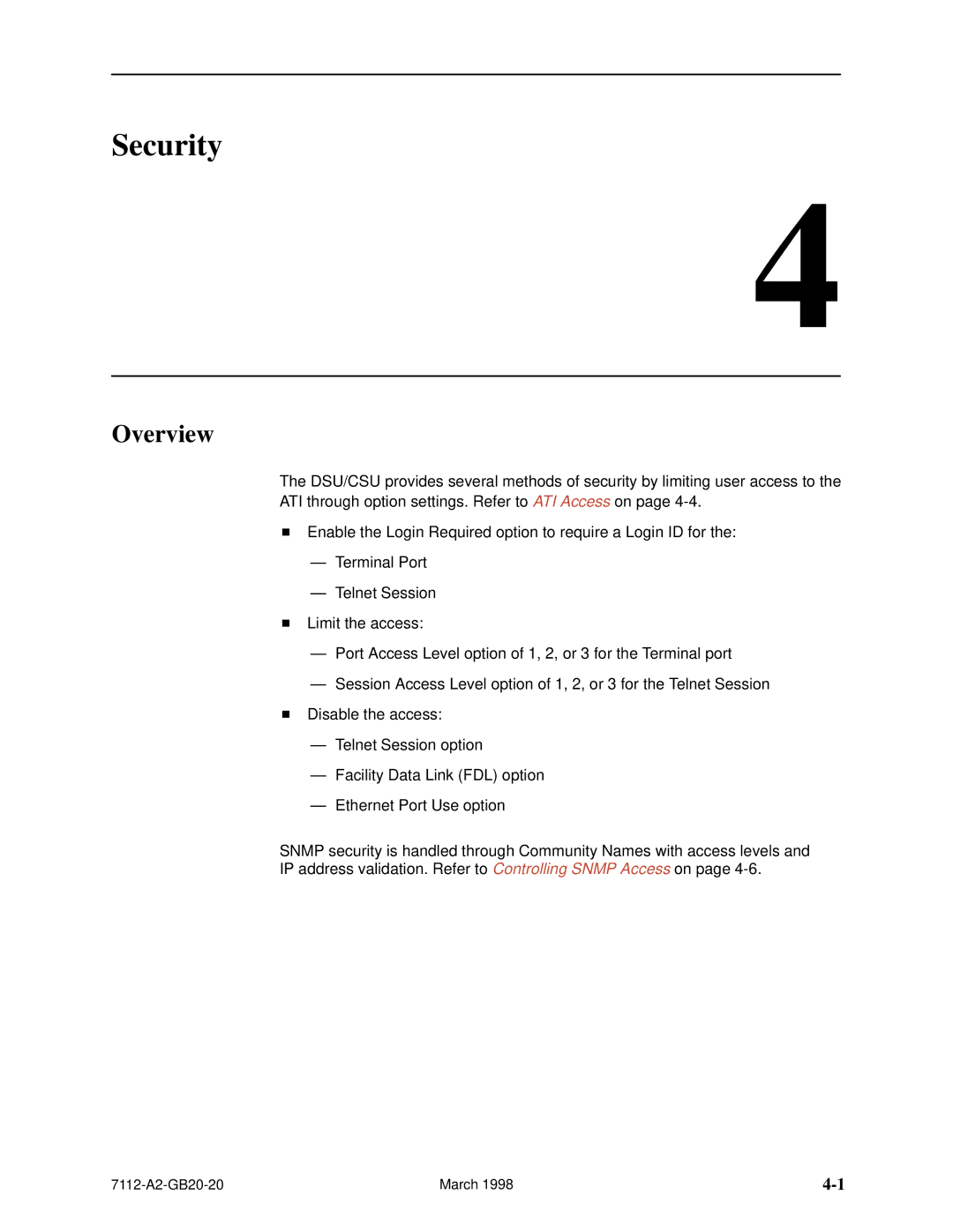 Paradyne 7112 manual Security, Overview 