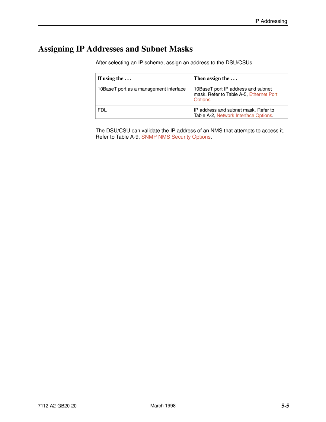 Paradyne 7112 manual Assigning IP Addresses and Subnet Masks, If using Then assign 