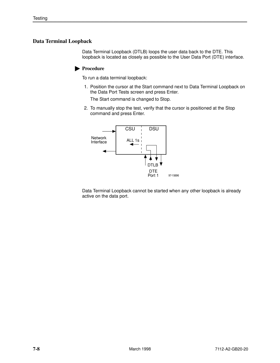 Paradyne 7112 manual Data Terminal Loopback, Csu Dsu 