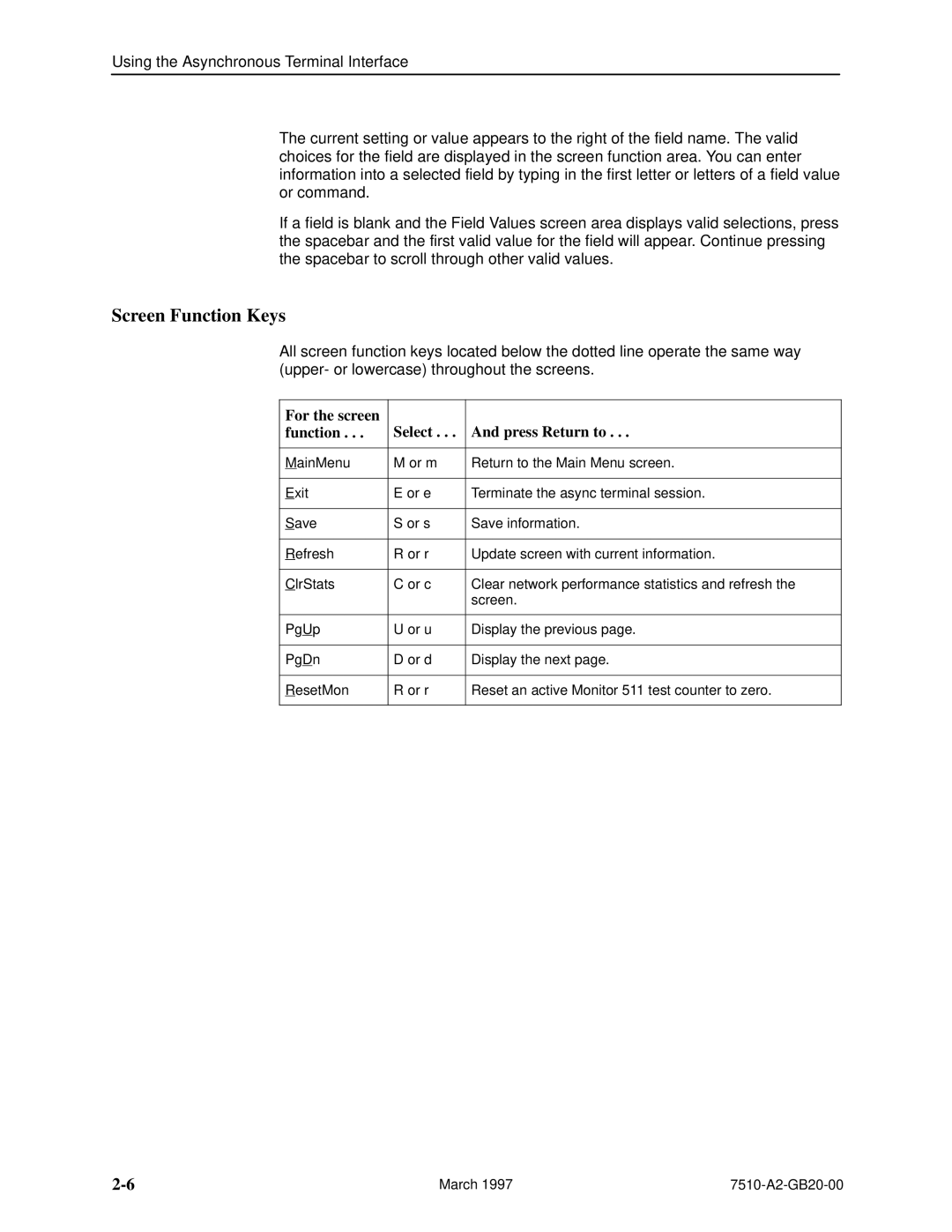 Paradyne 727 manual Screen Function Keys, For the screen Select Press Return to Function 