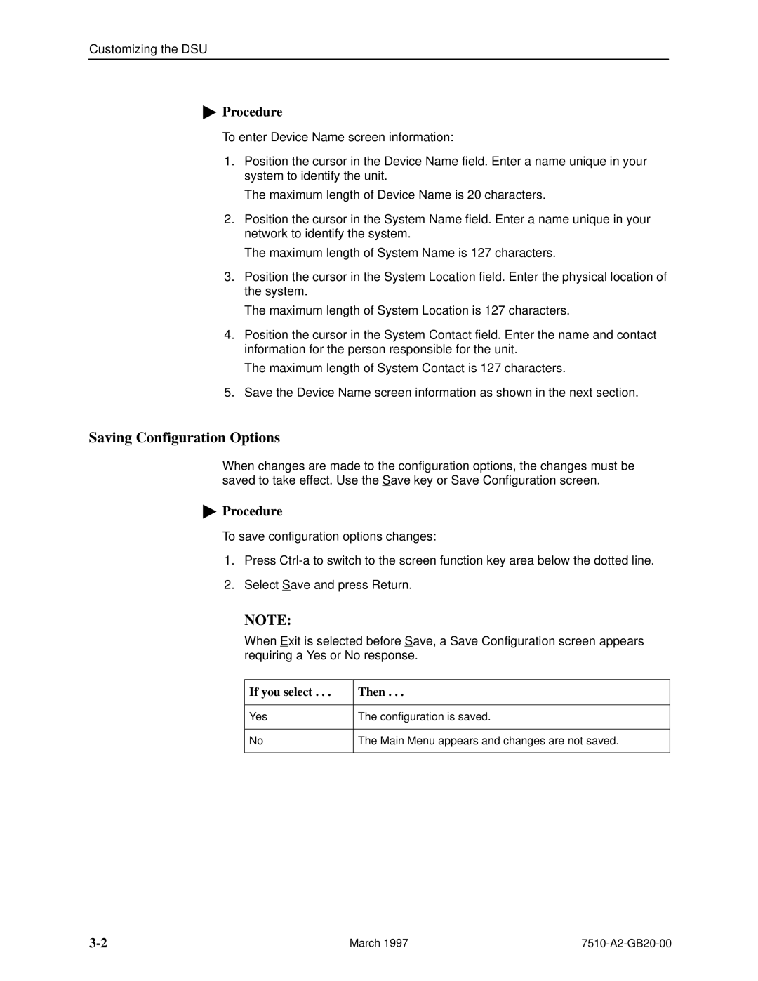 Paradyne 727 manual Saving Configuration Options, If you select Then 