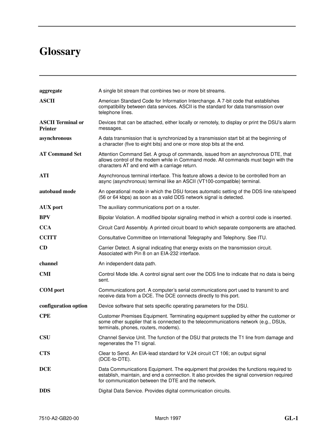 Paradyne 727 manual Glossary 