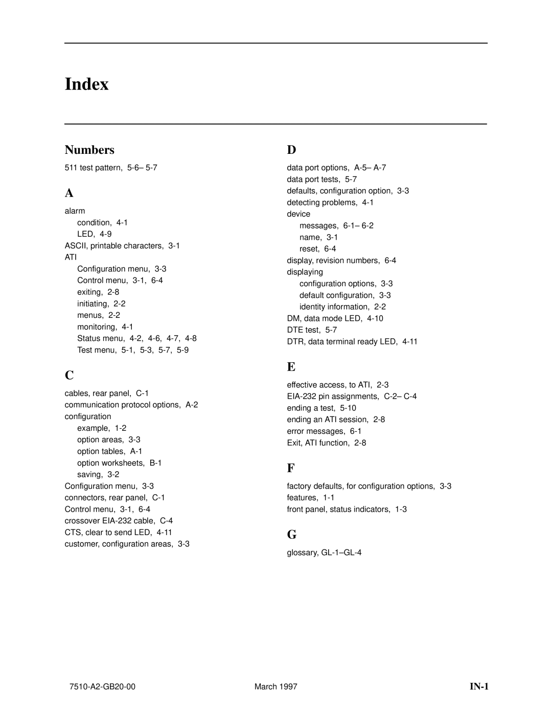 Paradyne 727 manual Index, Numbers 