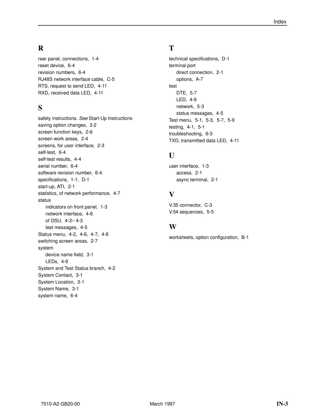 Paradyne 727 manual IN-3 