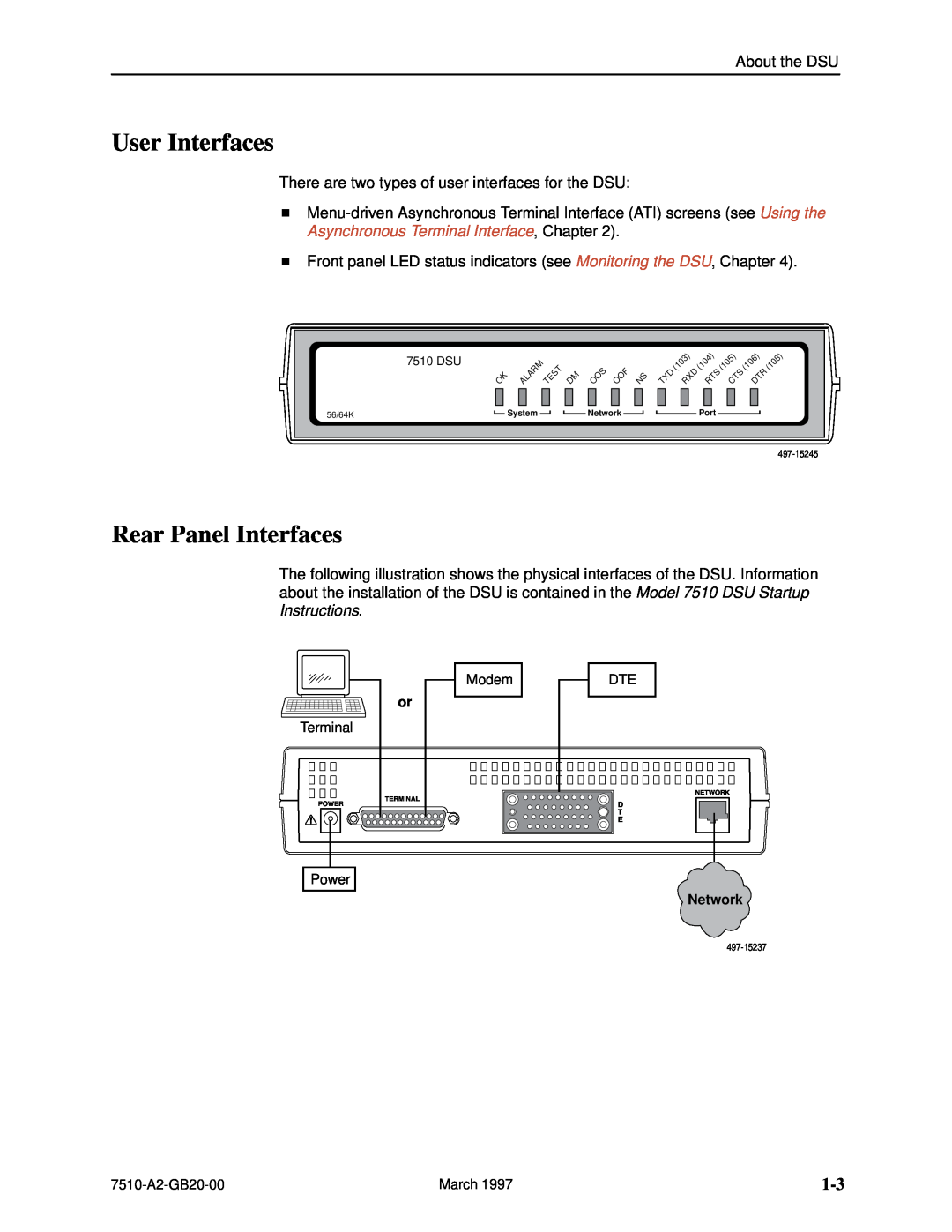 Paradyne 727 manual User Interfaces, Rear Panel Interfaces 
