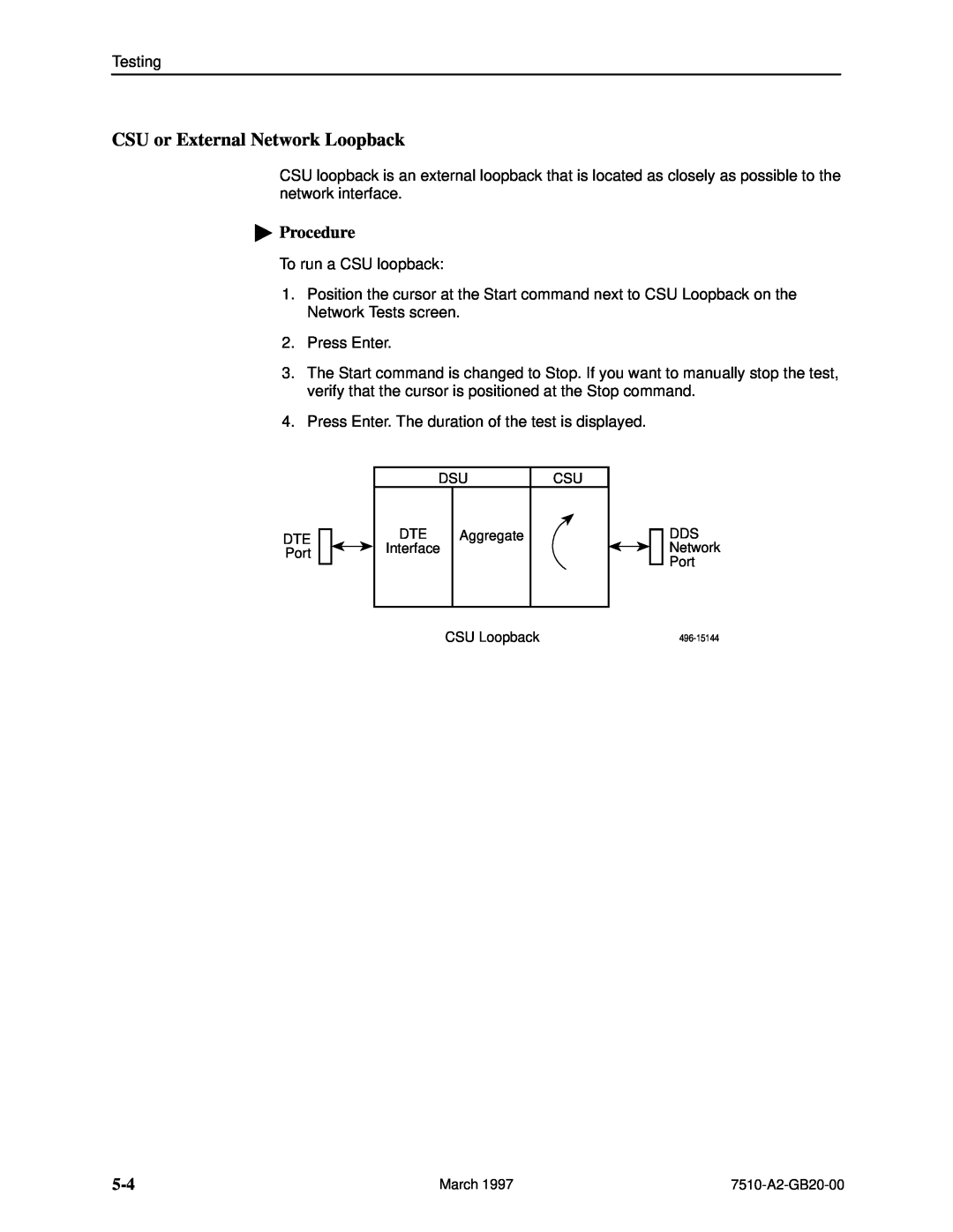 Paradyne 727 manual CSU or External Network Loopback, Procedure 