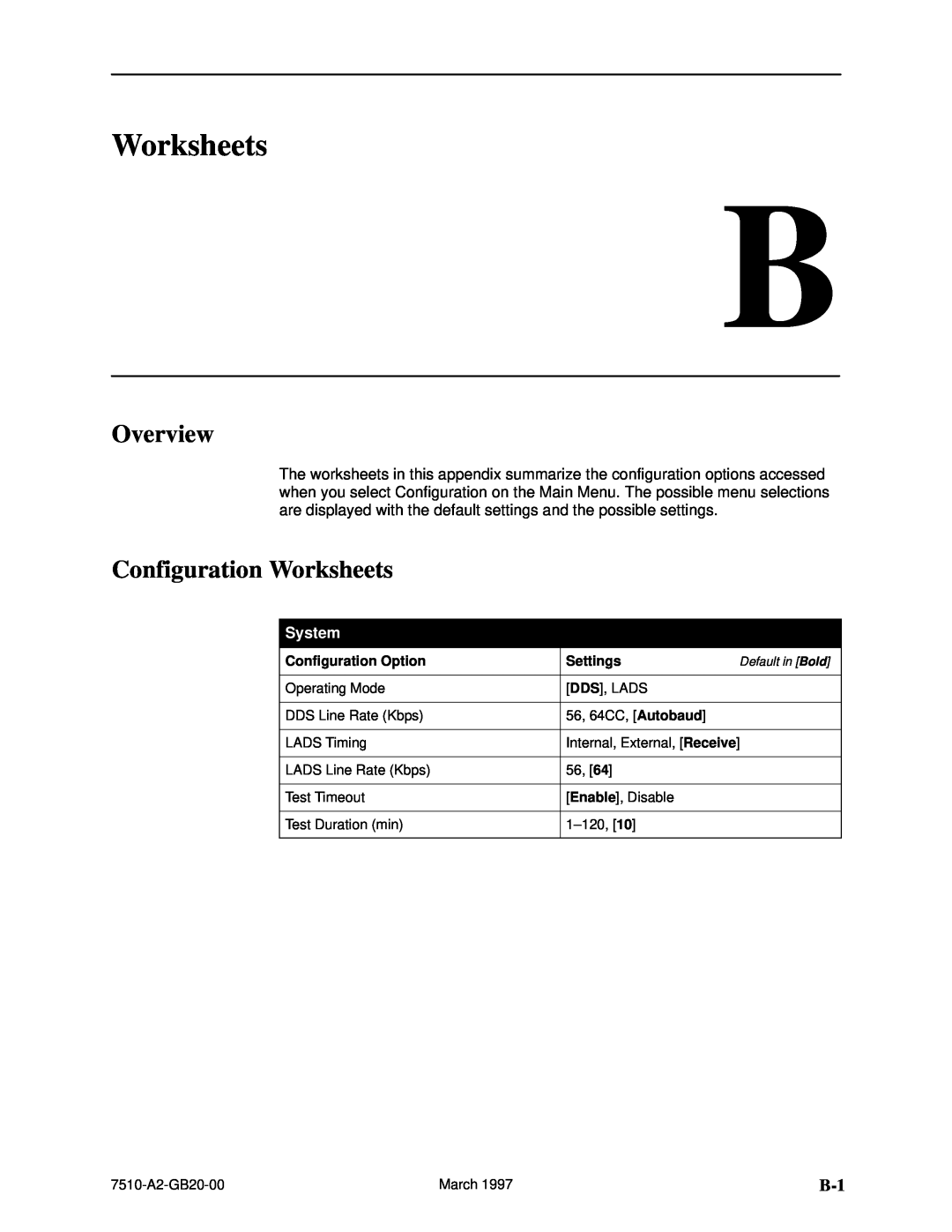 Paradyne 727 manual Overview, Configuration Worksheets, System 