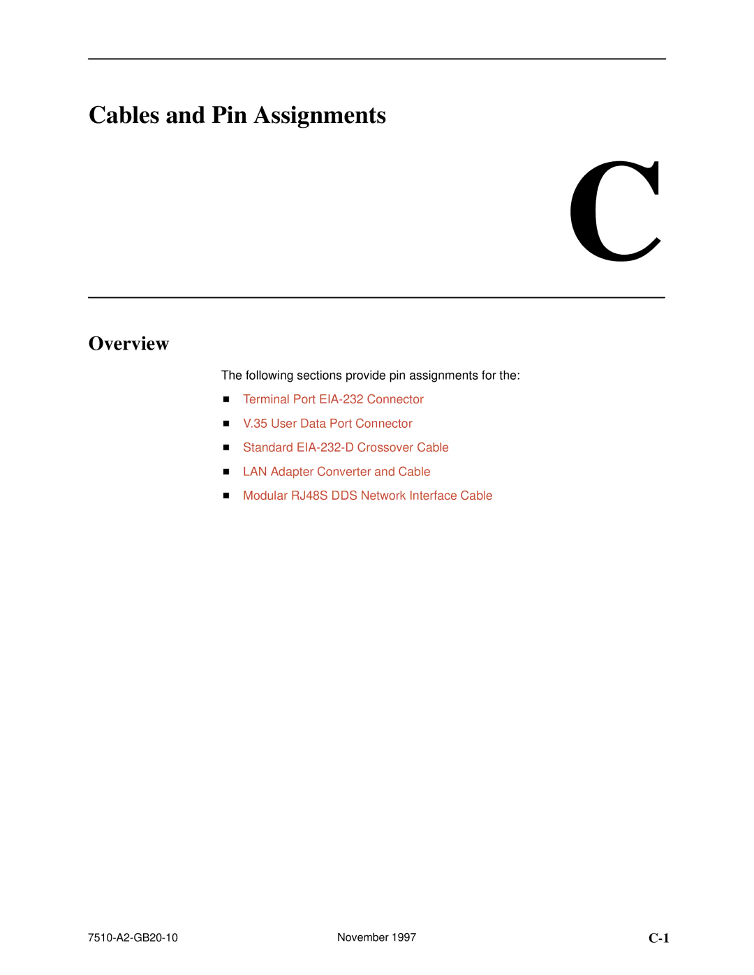 Paradyne 7510 DSU manual Cables and Pin Assignments 