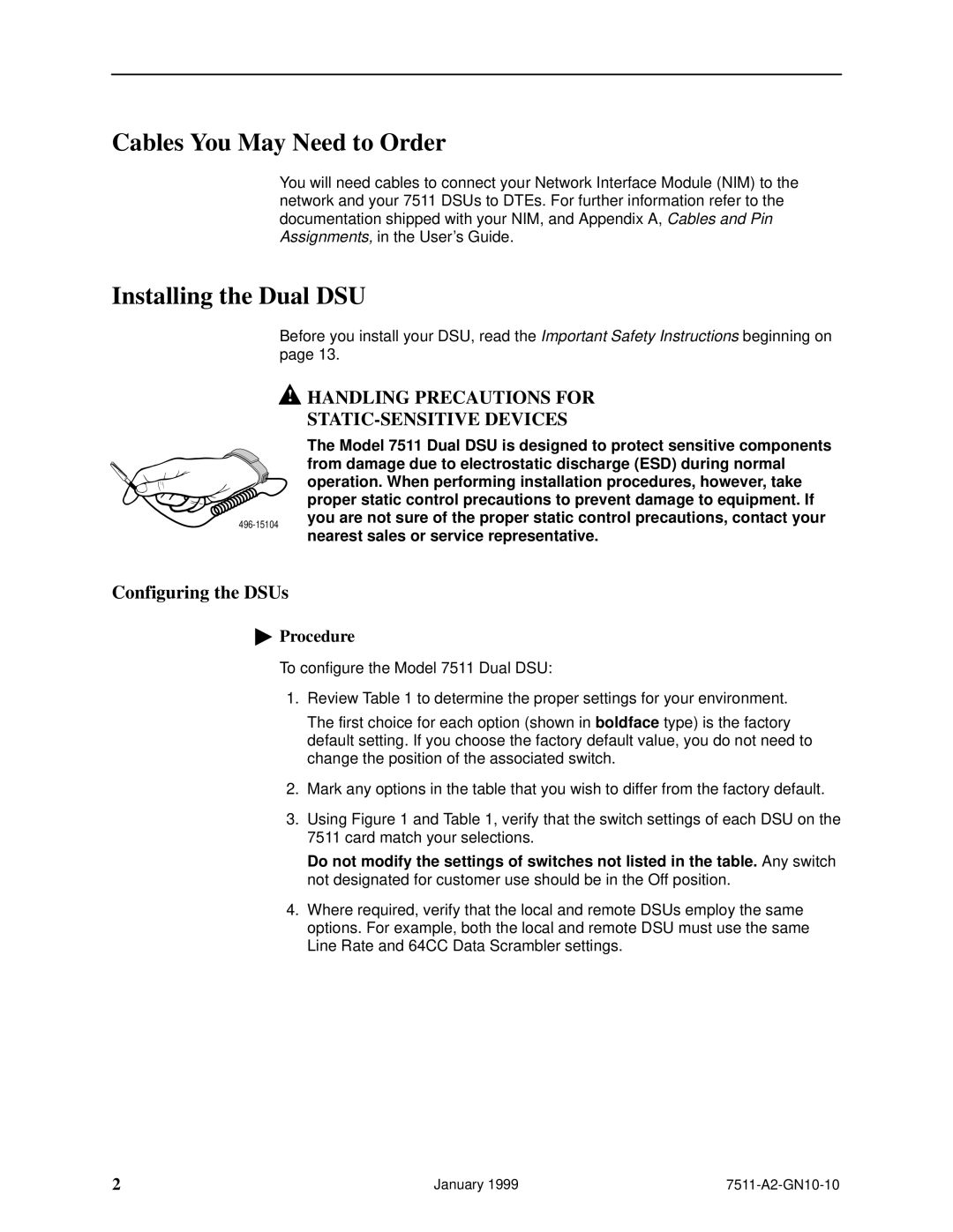 Paradyne 7511 technical manual Cables You May Need to Order, Installing the Dual DSU 