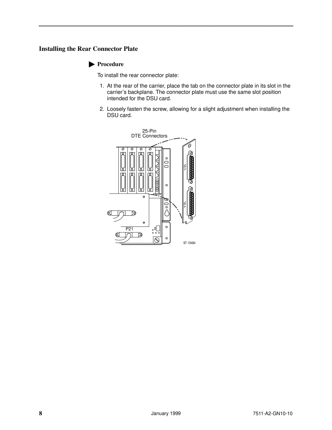 Paradyne 7511 technical manual Installing the Rear Connector Plate 