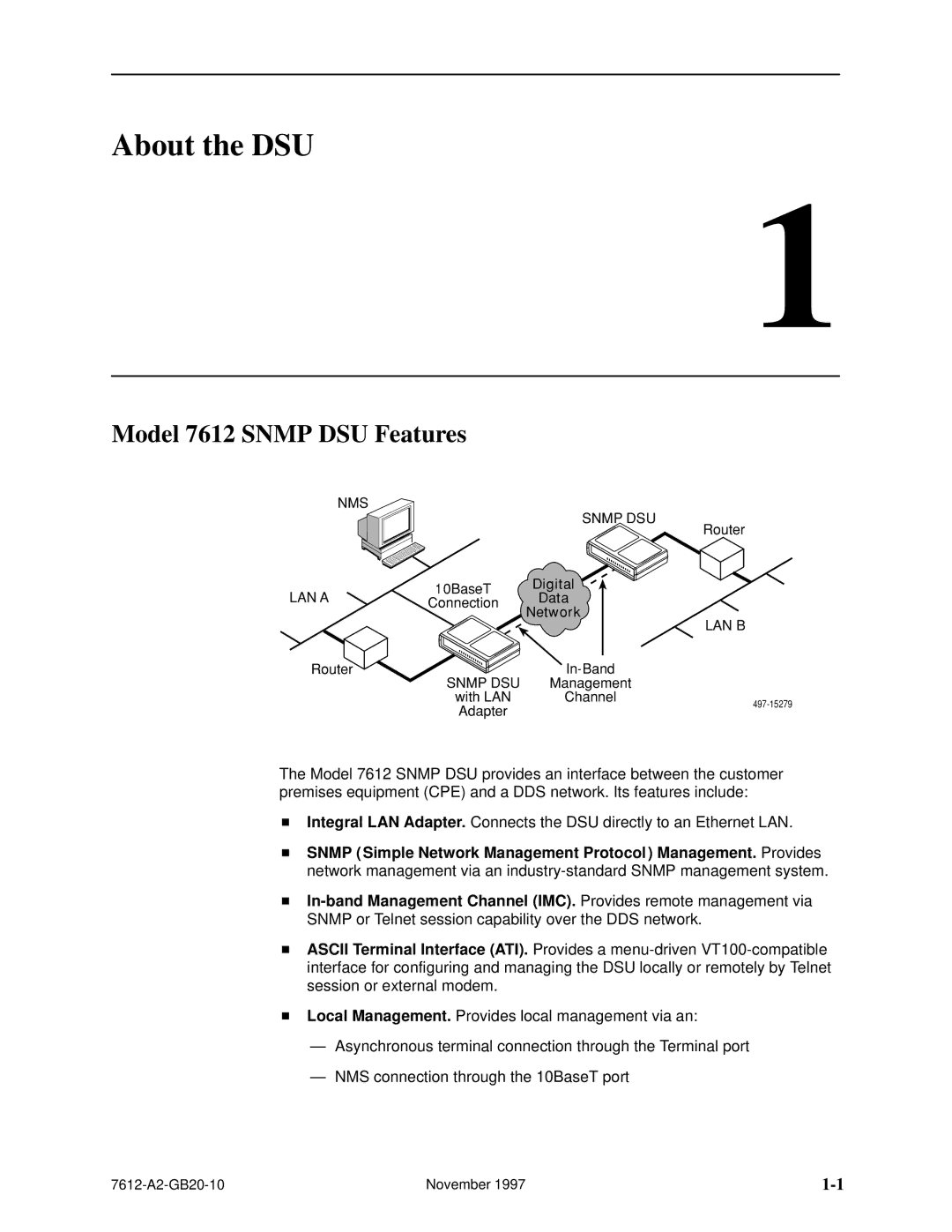 Paradyne 7612 SNMP DSU manual About the DSU, Model 7612 Snmp DSU Features 