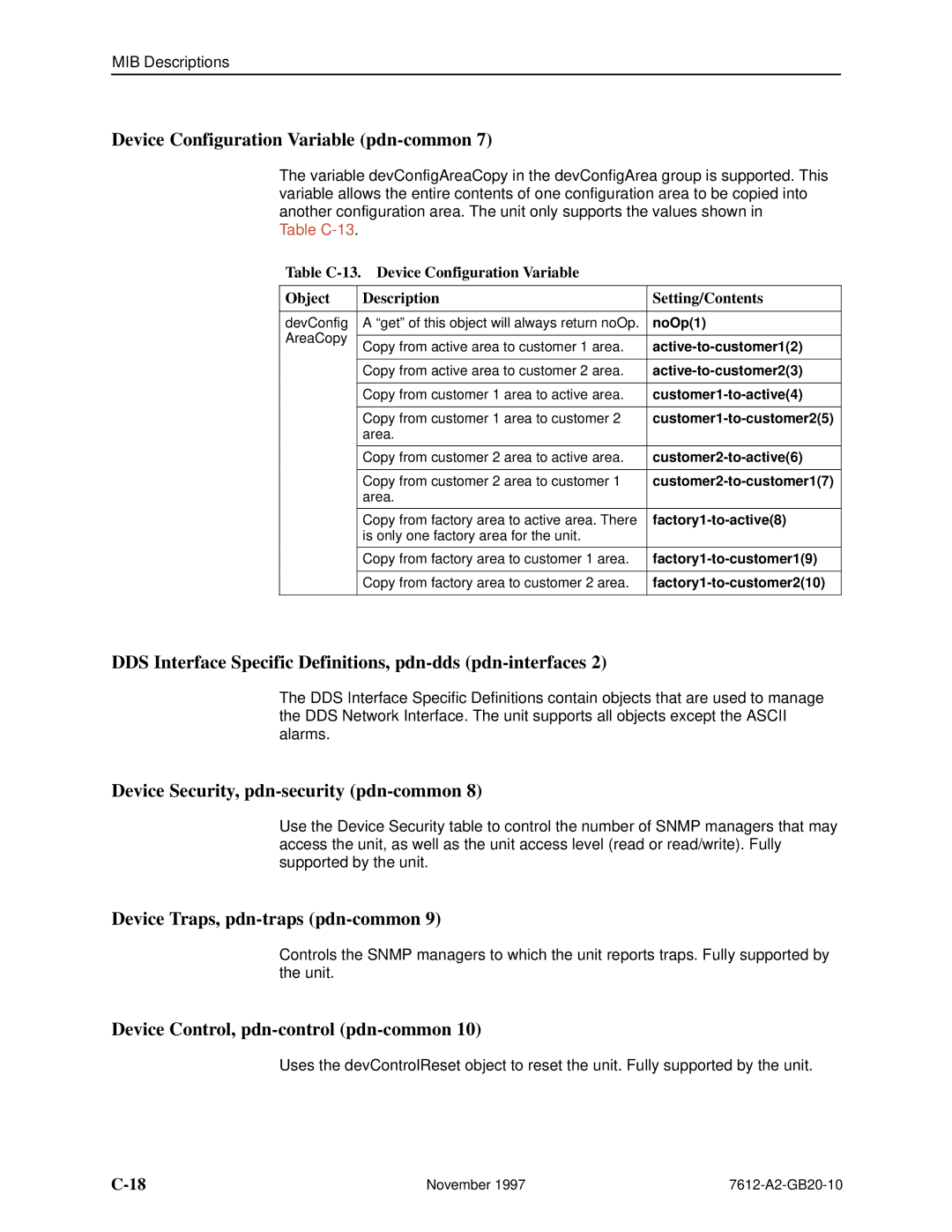 Paradyne 7612 SNMP DSU manual Device Configuration Variable pdn-common, Device Security, pdn-security pdn-common 