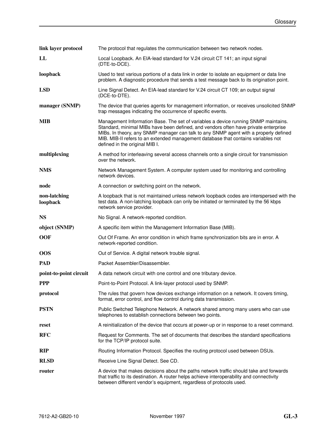 Paradyne 7612 SNMP DSU Link layer protocol, Loopback, Manager Snmp, Multiplexing, Node, Non-latching, Object Snmp, Reset 