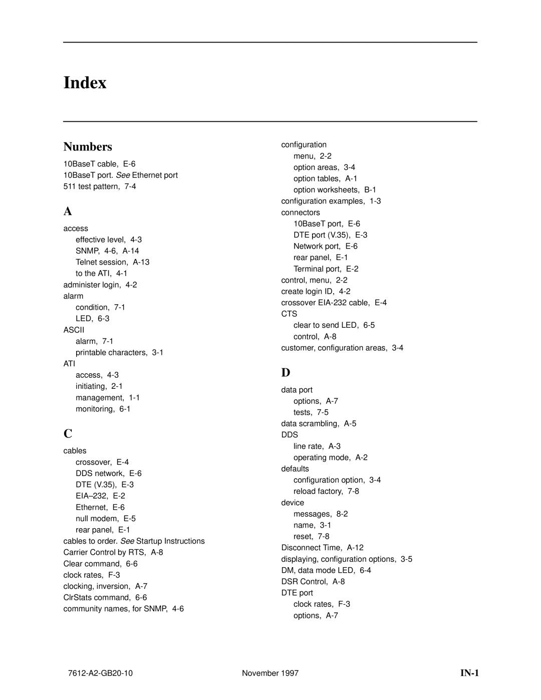 Paradyne 7612 SNMP DSU manual Index, Numbers 