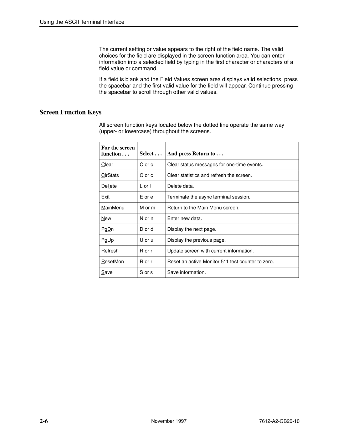 Paradyne 7612 SNMP DSU manual Screen Function Keys, For the screen Select Press Return to Function 