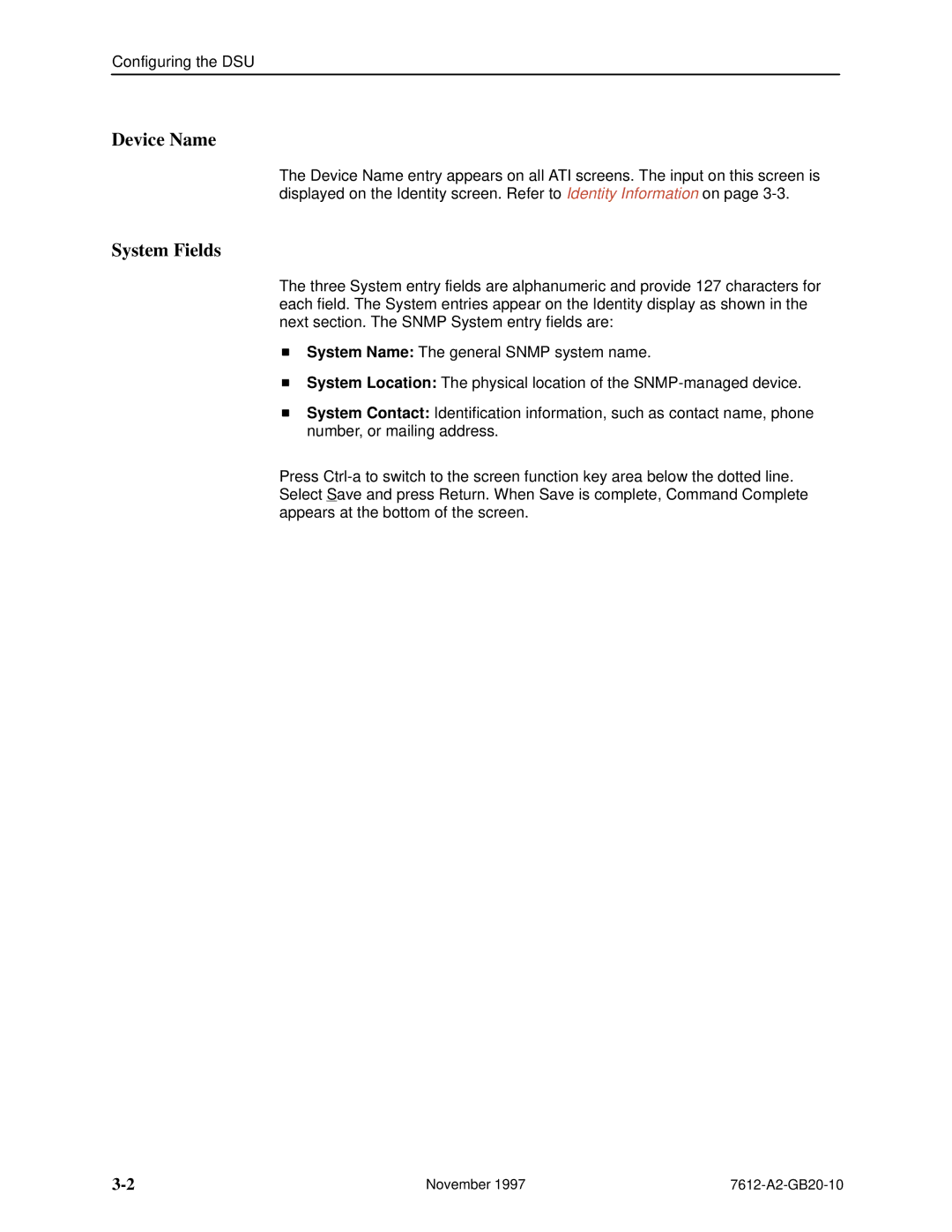 Paradyne 7612 SNMP DSU manual Device Name, System Fields 