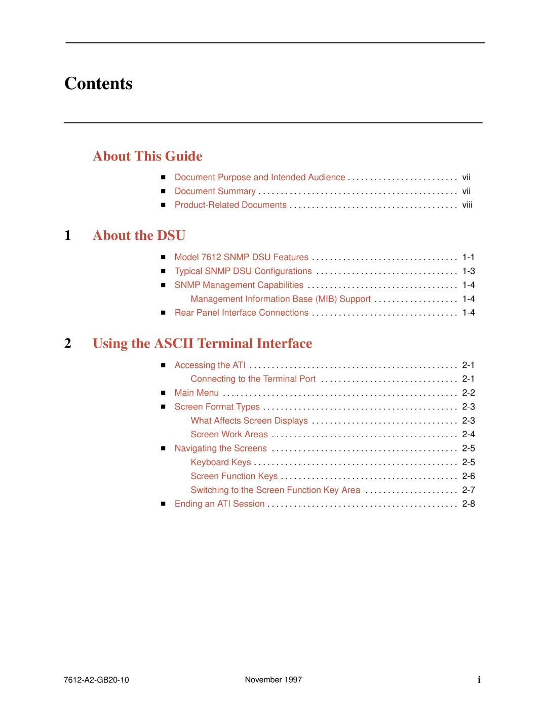 Paradyne 7612 SNMP DSU manual Contents 