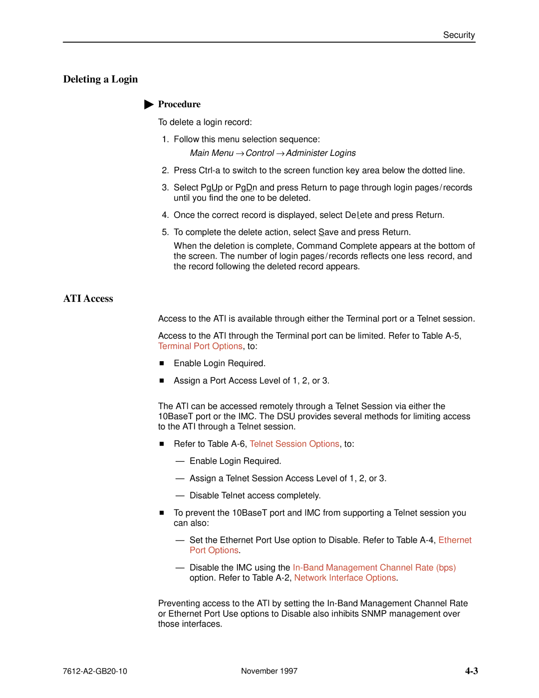 Paradyne 7612 SNMP DSU manual Deleting a Login, ATI Access 