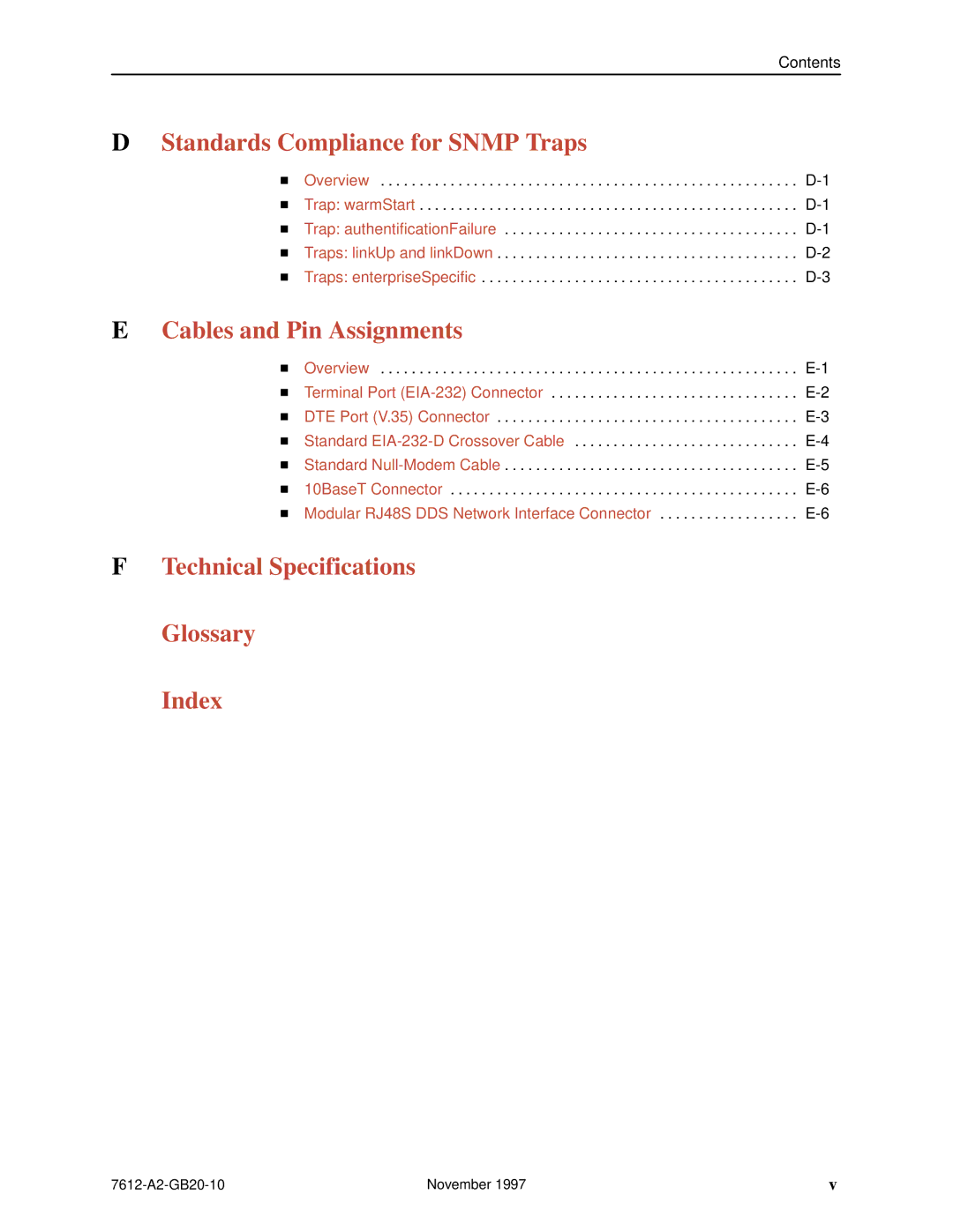 Paradyne 7612 SNMP DSU manual Technical Specifications Glossary Index 