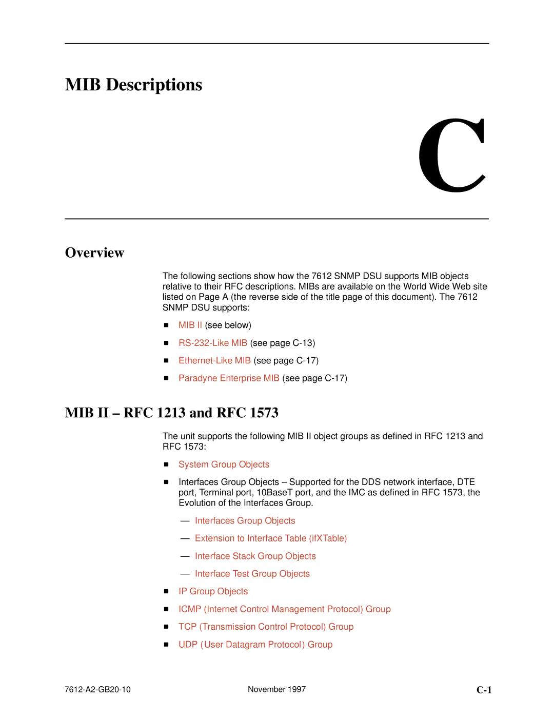 Paradyne 7612 SNMP DSU manual MIB Descriptions, MIB II ± RFC 1213 and RFC 