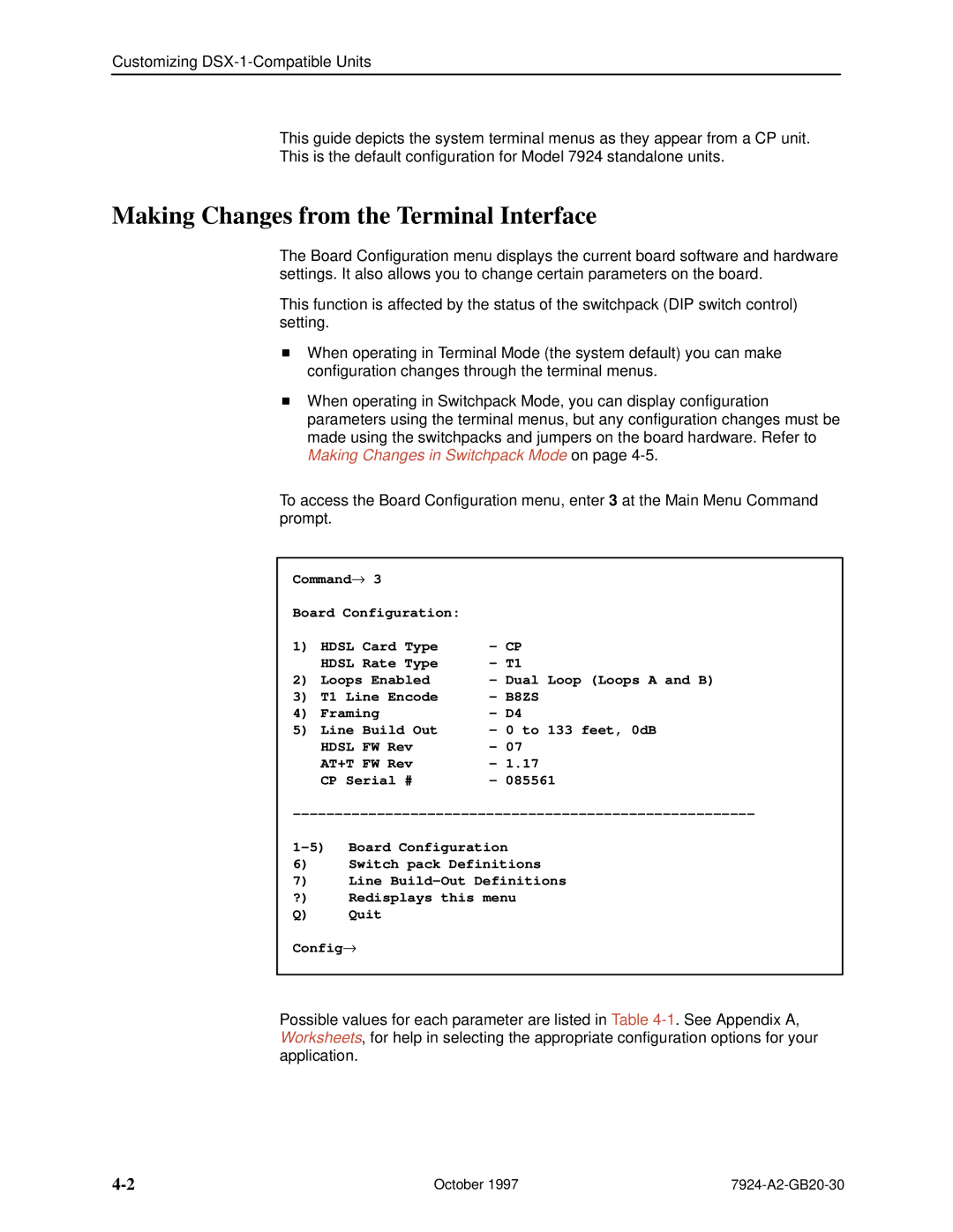 Paradyne 7924 manual Making Changes from the Terminal Interface 