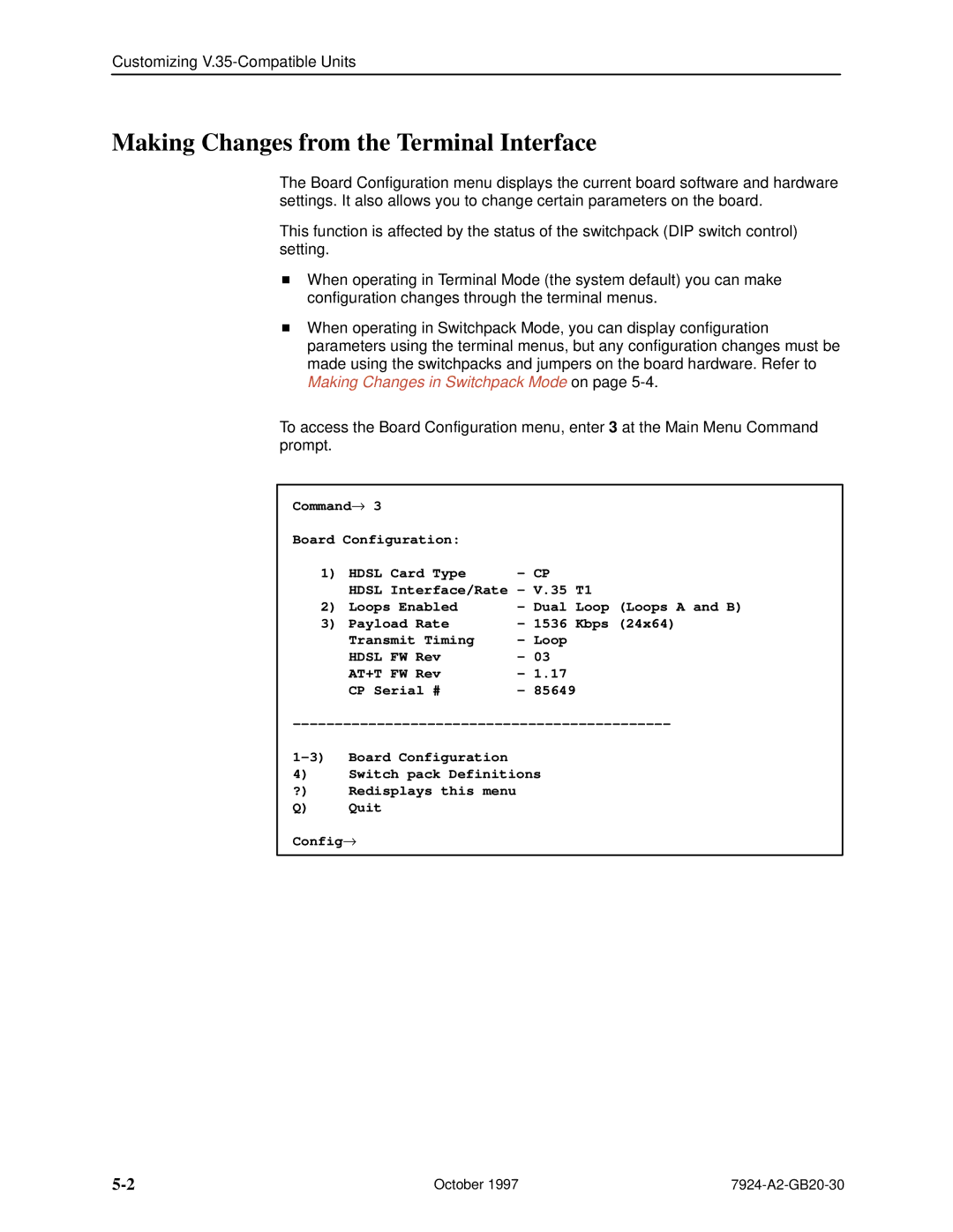 Paradyne 7924 manual Customizing V.35-Compatible Units 