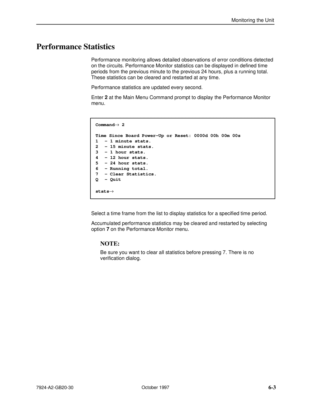 Paradyne 7924 manual Performance Statistics 