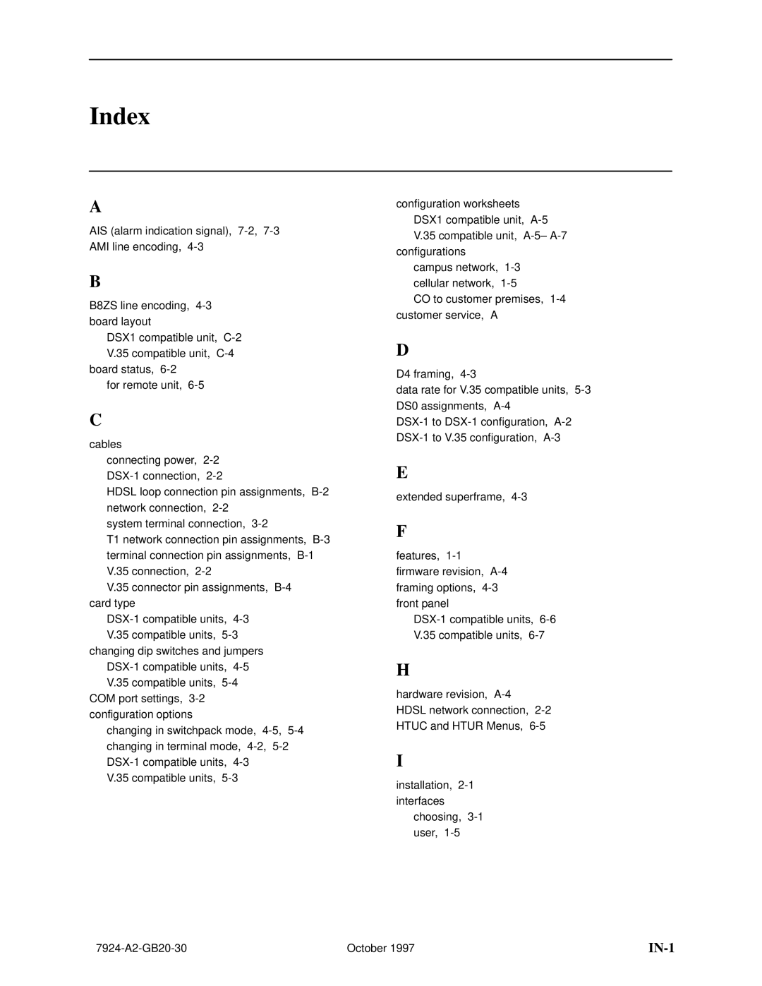 Paradyne 7924 manual Index, IN-1 